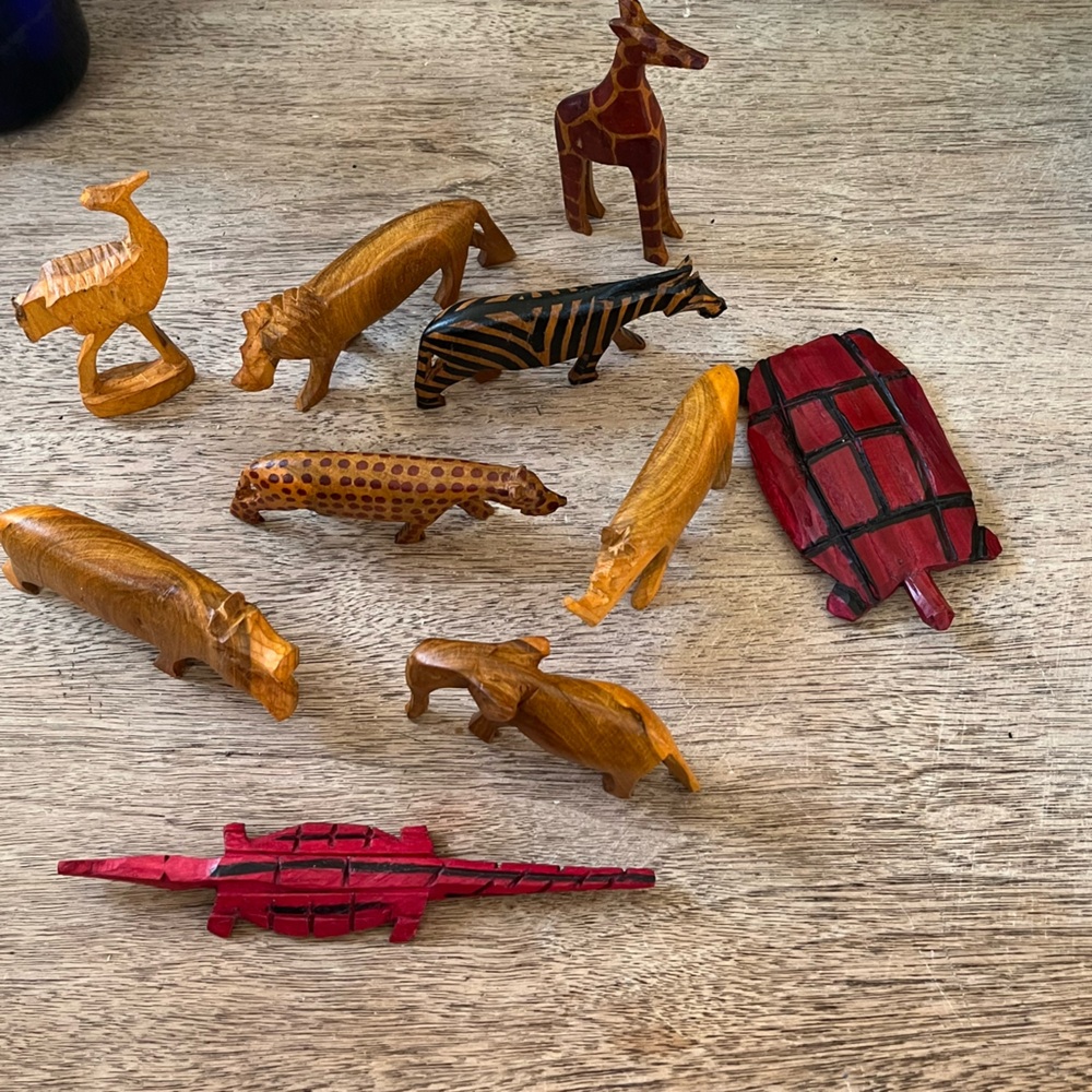 Wooden colorful Hand Carved Animals set of 10